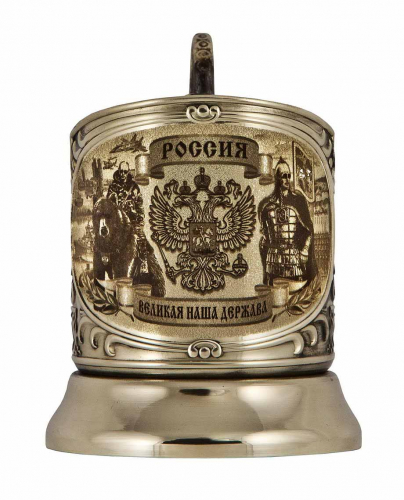 Набор для чая   "Россия" (3 пр.) дерев.футляр, хруст.стакан, латунь, гравировка,ложка-нерж.зол.грав. фото 4