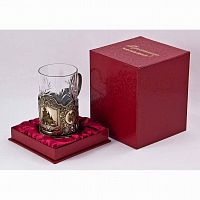 Подстаканник "Лучший охотник"карт.футляр, хруст.стакан,латунь,гравировка в 4-х местах