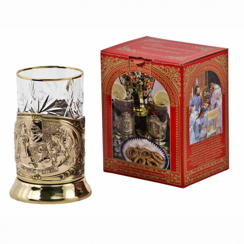Подстаканник "Лучший учитель-женщина" (стакан - хрусталь с зол.ободком,картонная коробка)