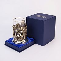 Подстаканник "С юбилеем-75лет" (стакан-хрусталь с золотым ободком, картонный футляр)