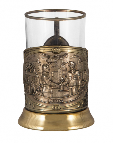 Подстаканник "МЧС" (стакан - стекло с зол.ободком, картонная коробка) ПДЛ-445КС фото 2 Подстаканник "МЧС" (стакан - стекло с зол.ободком, картонная коробка) ПДЛ-445КС фото 2