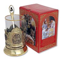 Набор для чая "Георгий" (3 пр.) (стакан - стекло, картонная коробка, ложка - нерж. сталь зол.) ПДЛ-424КС