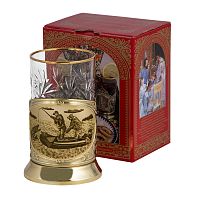 Подстаканник   "На рыбалке" карт.коробка, хруст.стакан, латунь, гравировка